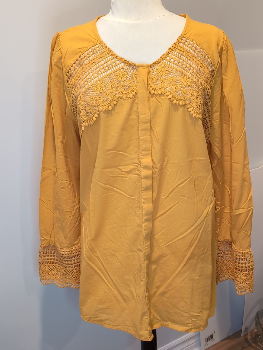 Love & Legend Lace-Trim Long Sleeve Mustard Boho Tunic Plus Size 18 Lightweight